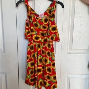 Sunflower Print Red Dress